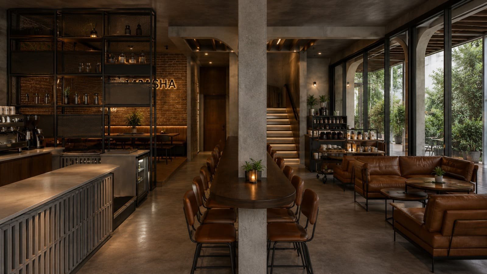 Studio 852 Luxury Interior - Industrial Warmth Café & Matcha Bar